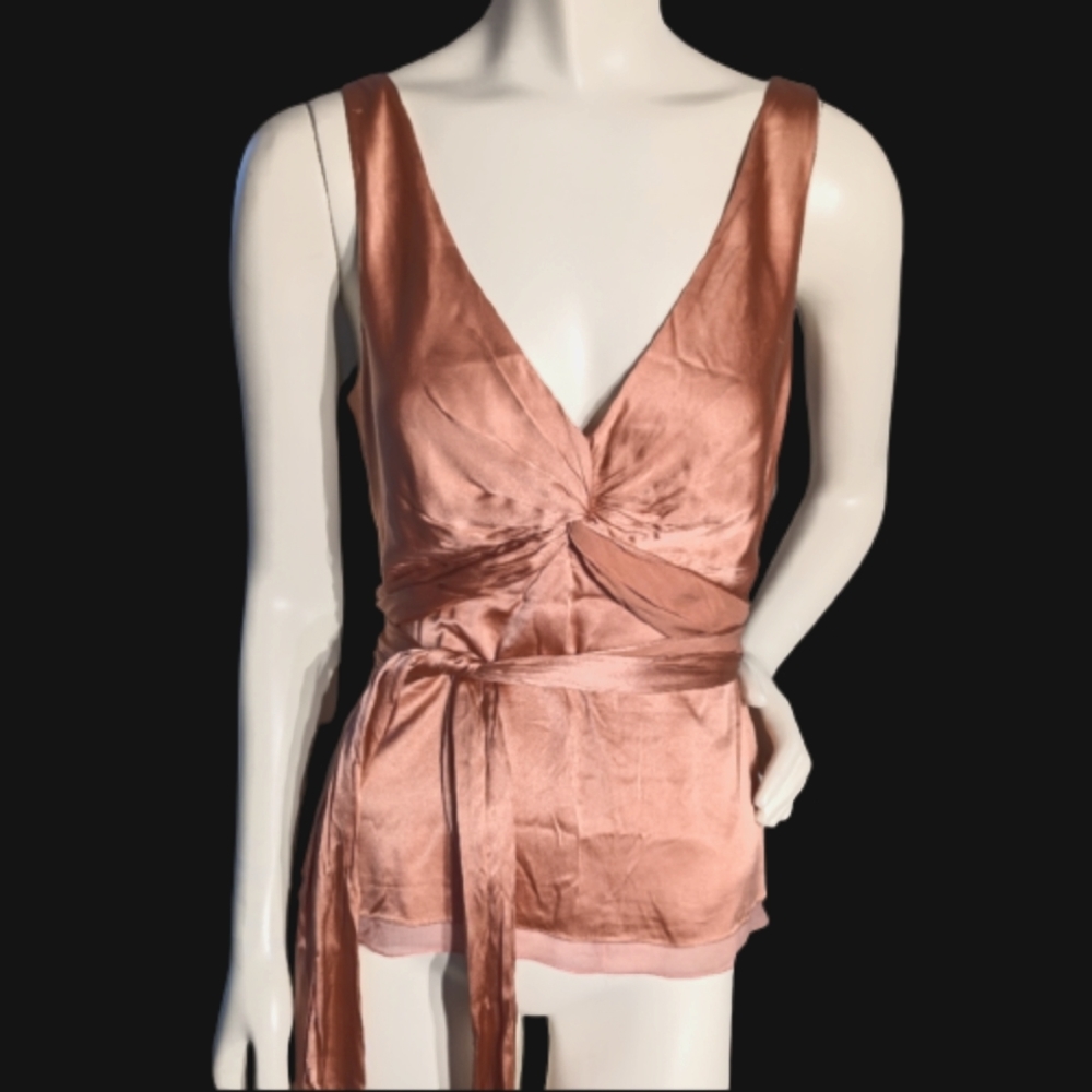 BCBG silk sleeveless wrap tie shirt XS